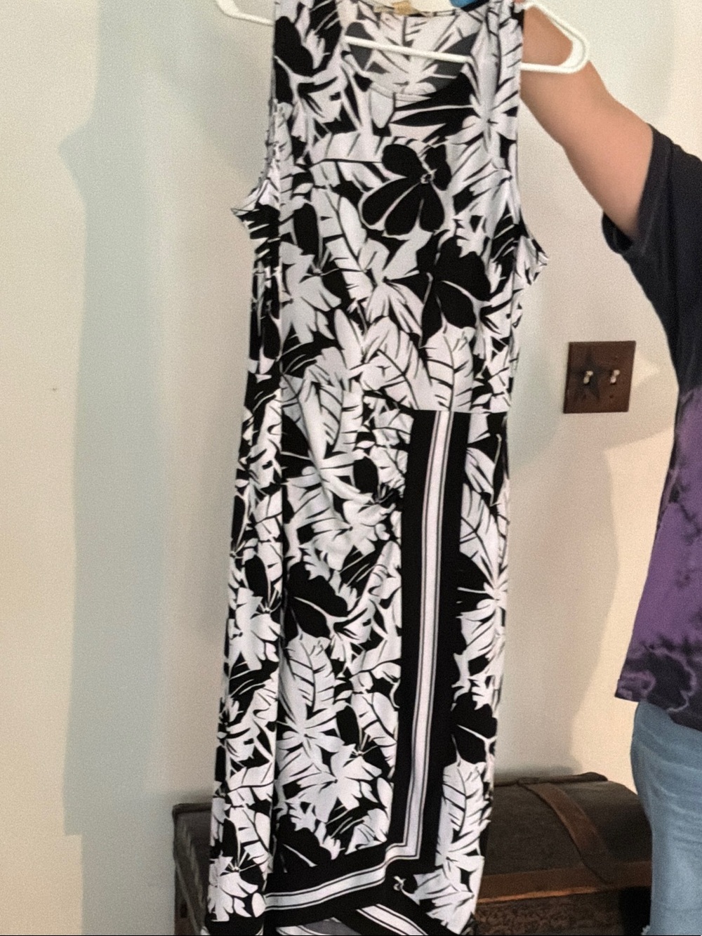Michael Kors Black & White Tropical-Print Maxi Dress
